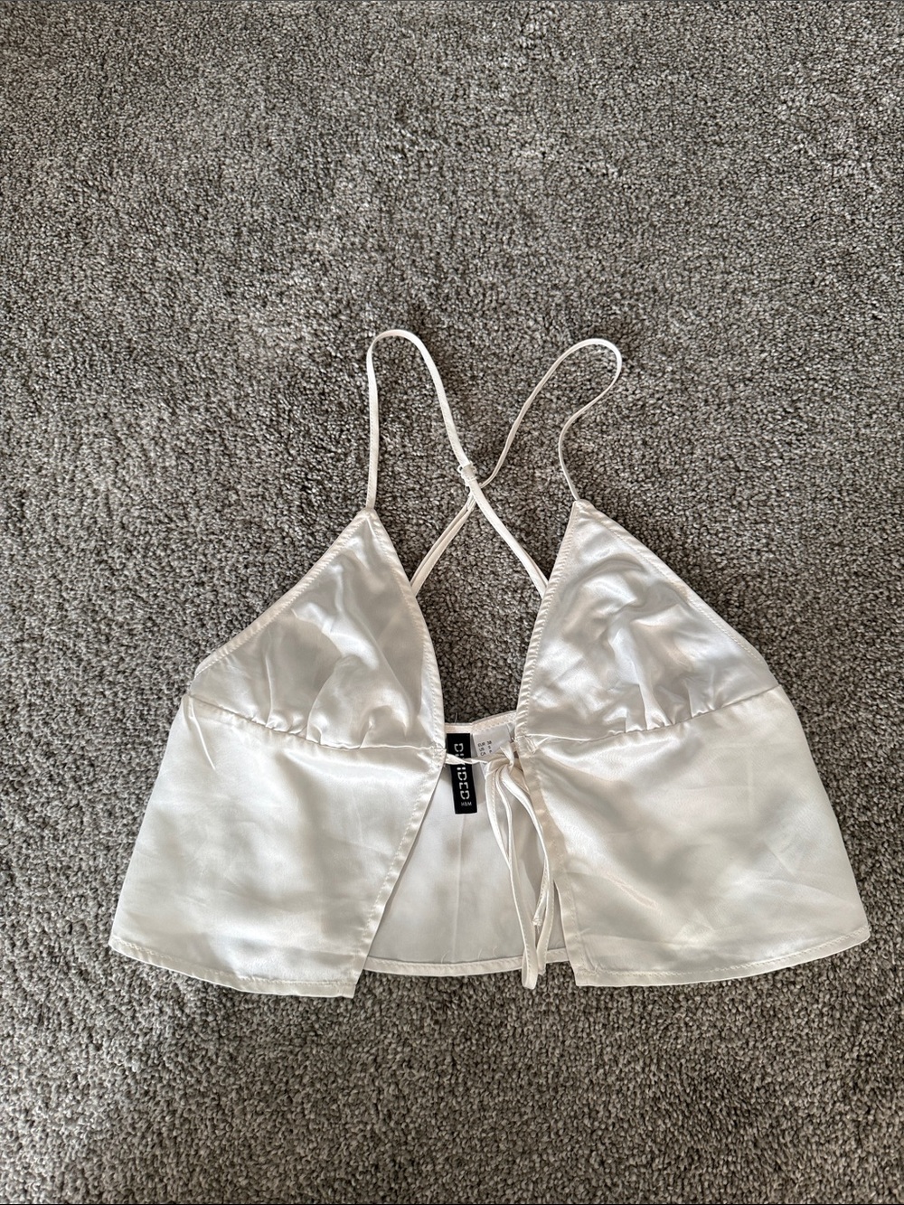 White and Brown Satin Crop Cami with Tie Front
